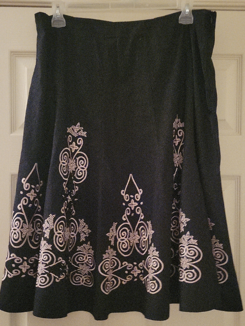 Sunny Leigh Black Circle Skirt with Light Pink Embroidered Motif